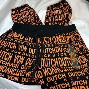 Von Dutch orange black lined 3 pocket adjustable waist jogger pants size M